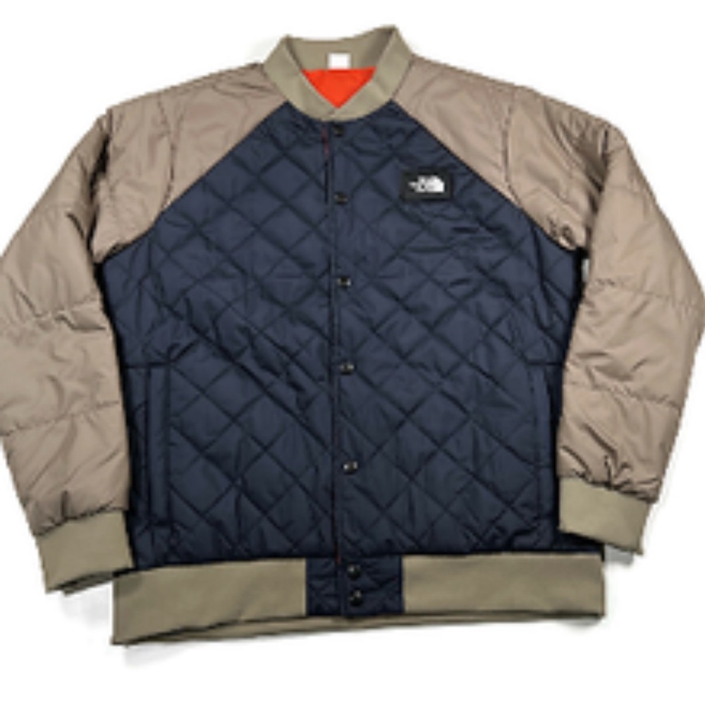 The North Face Men's Quilted Bomber Jacket - Navy and Tan